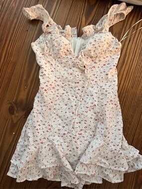 White Mini Sundress with Red Floral Print
